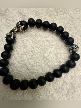 David Yurman Black Onyx Spiritual Bead Bracelet w/ Pave Diamond Accent